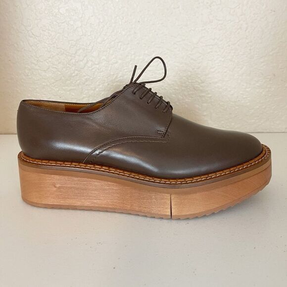 Robert Clergerie Brook wood effect chocolate brown leather Derby platforms 38.5 - Picture 3 of 9